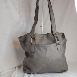 B. Makowsky Gray Leather Tote Bag